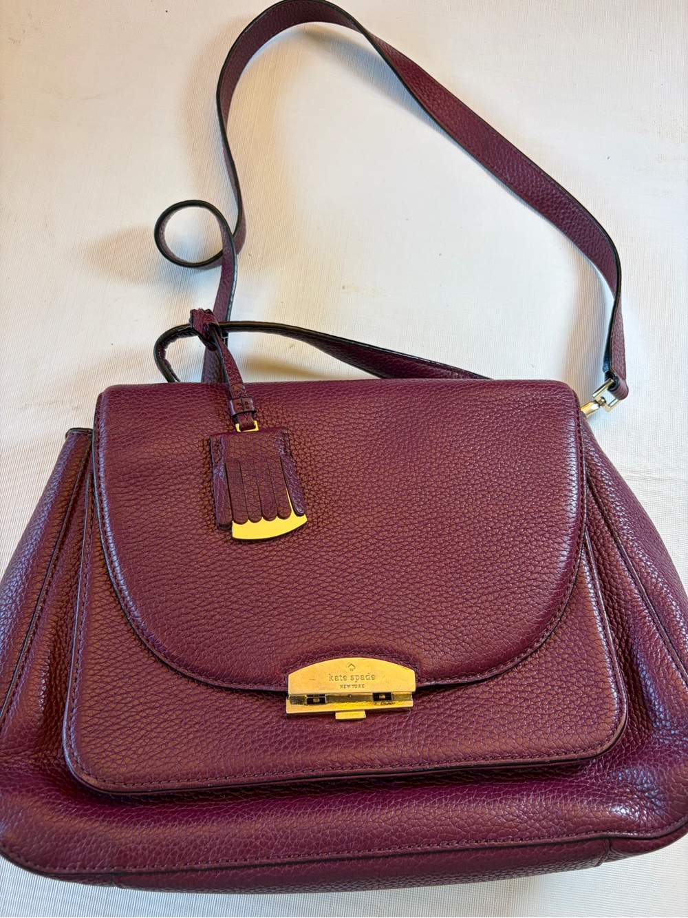 kate spade Pebbled Leather Crossbody in Deep Plum with Gold Hardware